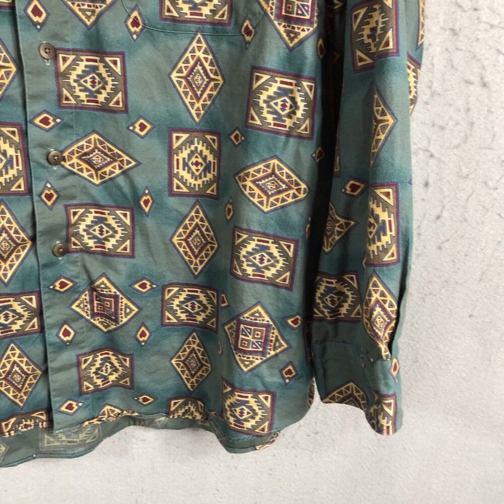 Vintage Western Shirt Mens Extra Large Green Aztec Indian Southwestern Cotton US - Picture 13 of 16